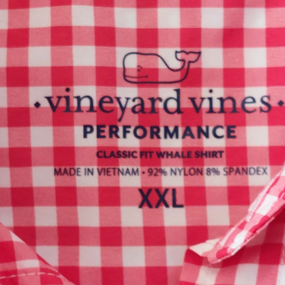 Vineyard Vines Performance Classic Fit Whale Shirt Men's XXL Gingham Red White - Picture 5 of 9